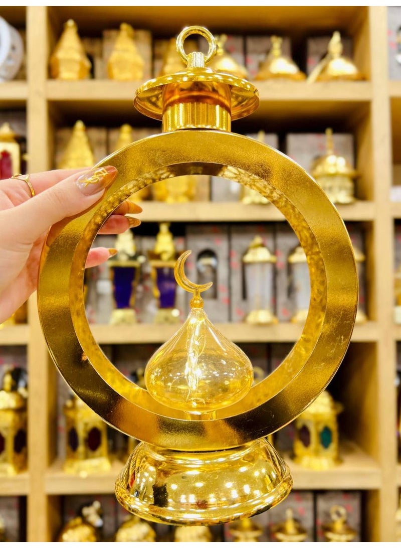 NAMA Ramadan lantern with a crescent moon design and LED lighting – a luxurious decoration reflecting the spirituality of the holy month – metal – gold – 22 cm tall - Image 2